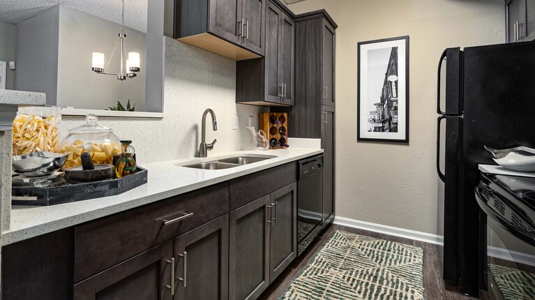 Modern kitchen with slate appliances