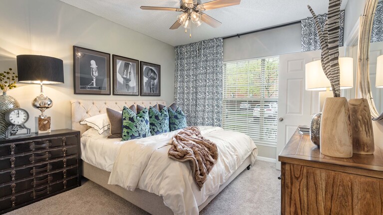 Bright Bedroom with Ceiling Fan