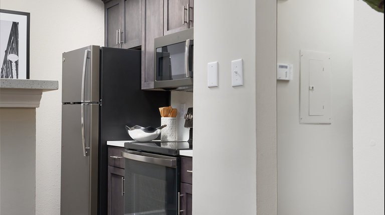 Modern kitchen with slate appliances