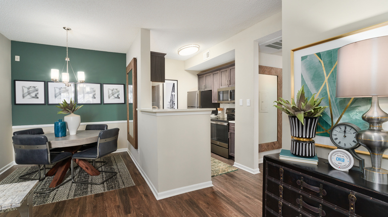 Modern kitchen and dining area